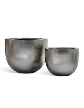Кашпо TREEZ Effectory Metal низкая конус-чаша стальное серебро