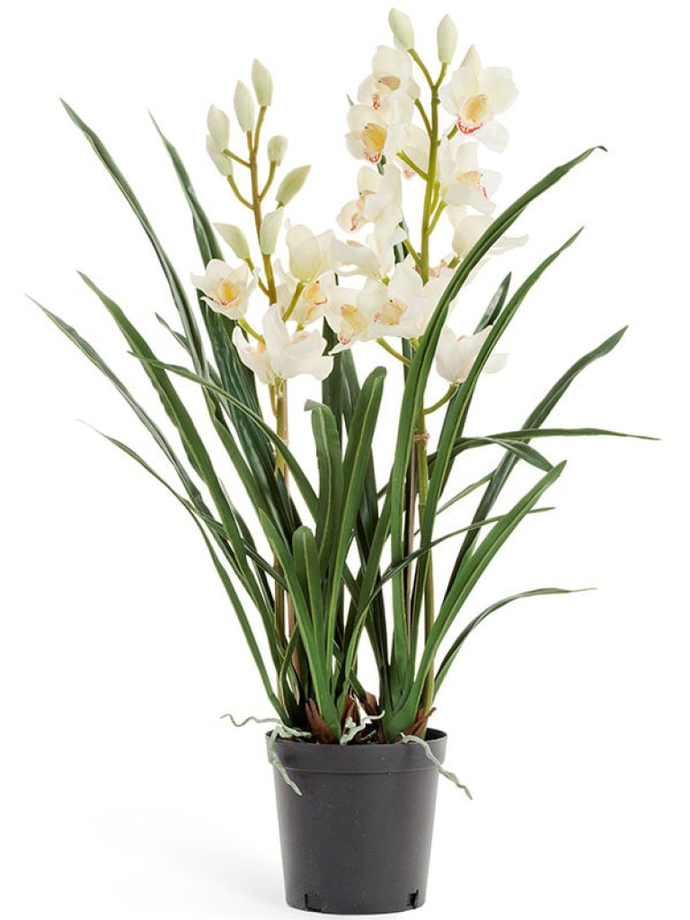 Орхидея Цимбидиум белая в кашпо искусственная