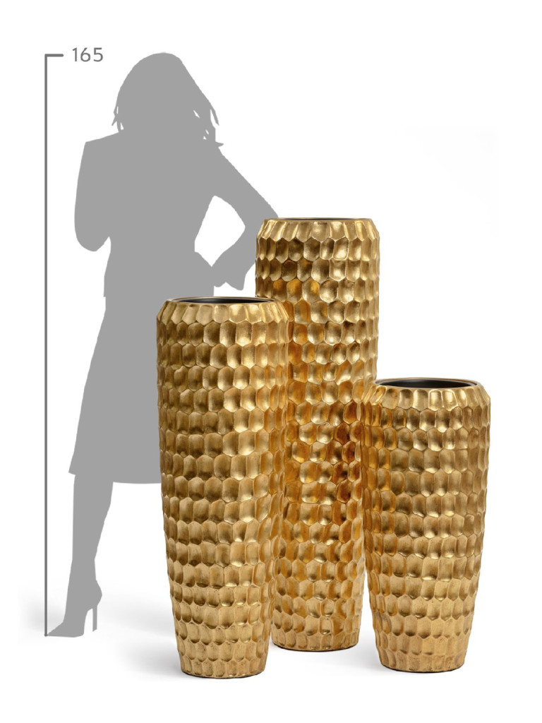 Кашпо TREEZ Effectory Metal Design Cells высокий округлый конус сусальное золото