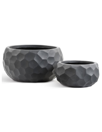 Кашпо TREEZ ERGO Comb низкая полусфера тёмно-серый бетон