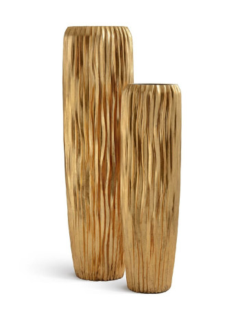 Кашпо TREEZ Effectory Metal Giant Design Wave высокий конус сусальное золото