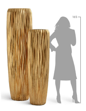 Кашпо TREEZ Effectory Metal Giant Design Wave высокий конус сусальное золото