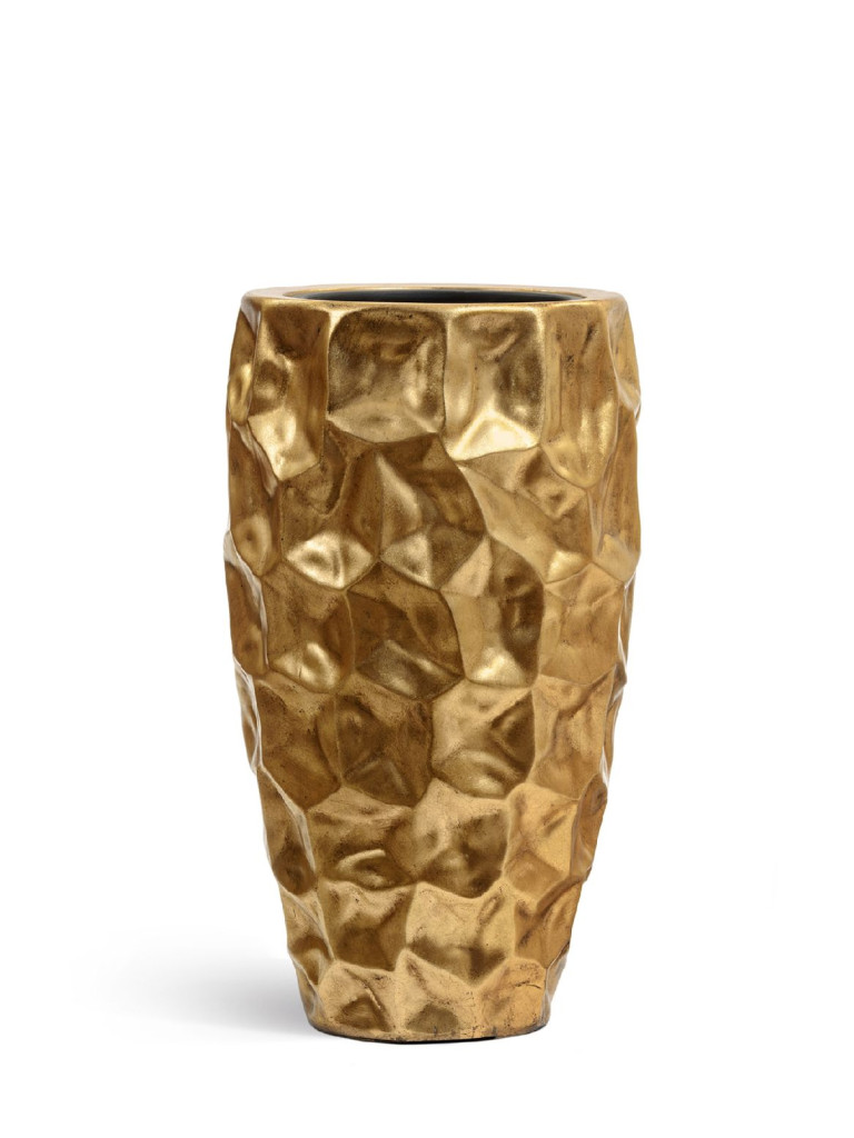 Кашпо TREEZ Effectory Metal Design Сrumple высокий округлый конус сусальное золото