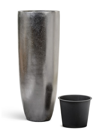 Кашпо TREEZ Effectory Metal Giant высокий конус стальное серебро