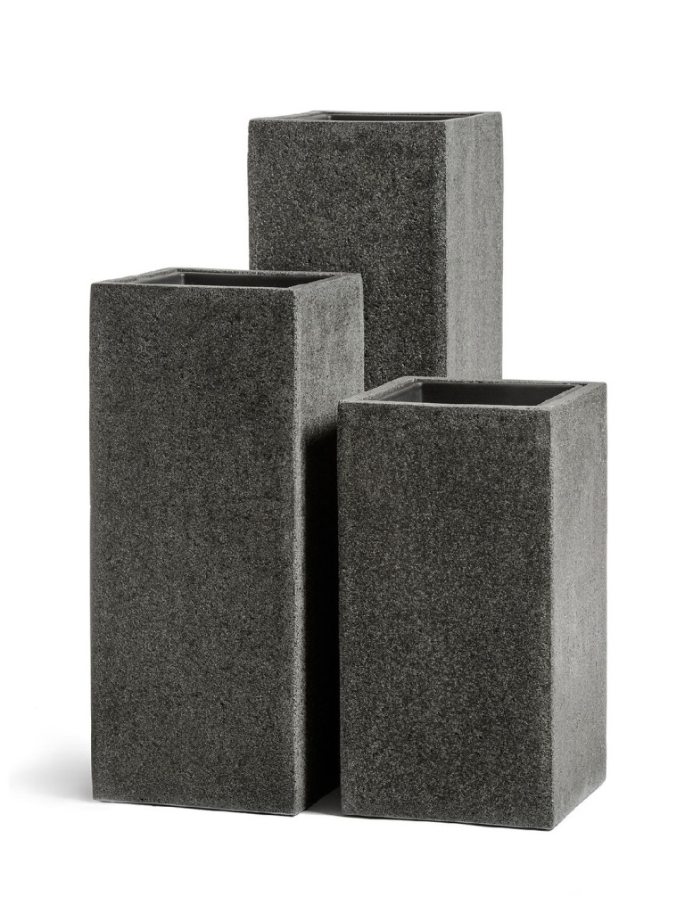 Кашпо TREEZ Effectory Stone высокий куб тёмно-серый камень