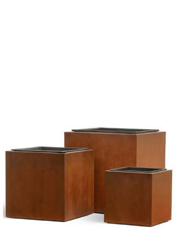 Кашпо TREEZ Effectory Corten Steel куб бархатистая окись Кашпо TREEZ Effectory Corten Steel куб бархатистая окись