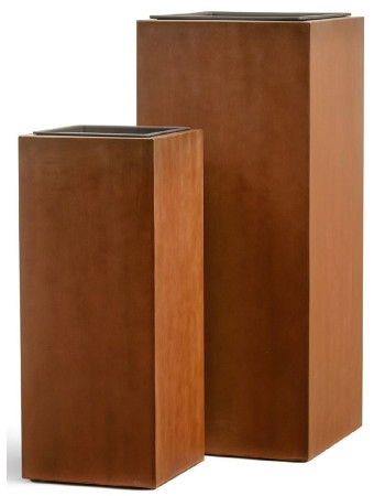 Кашпо TREEZ Effectory Corten Steel высокий куб бархатистая окись Кашпо TREEZ Effectory Corten Steel высокий куб бархатистая окись